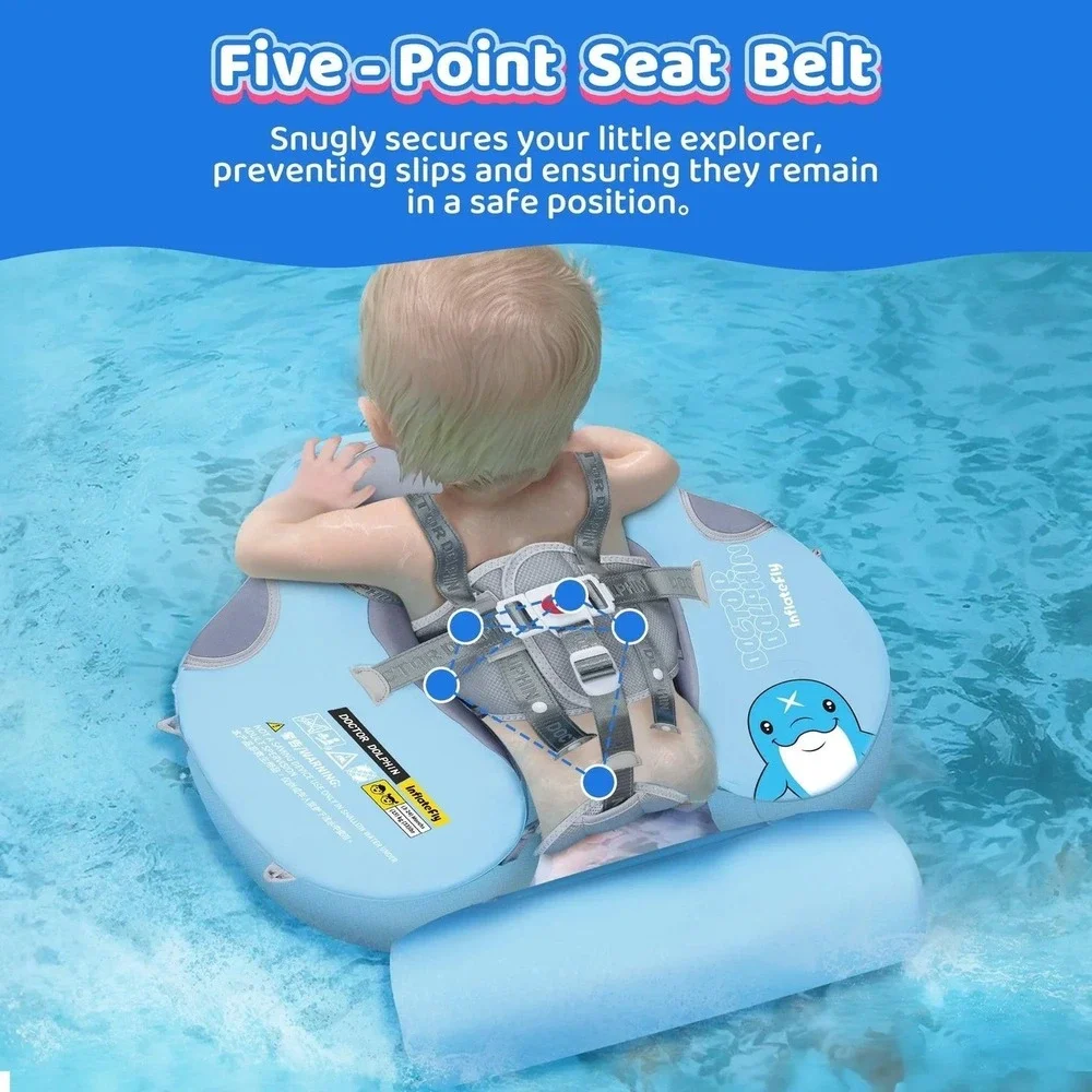 Doctor Dolphin Baby Swimming Ring Air-Free w/ Canopy & Safety Harness 3–24M NEW